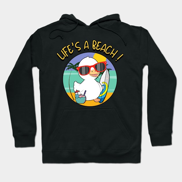 Funny fat duck is chilling on the beach Hoodie by Pet Station